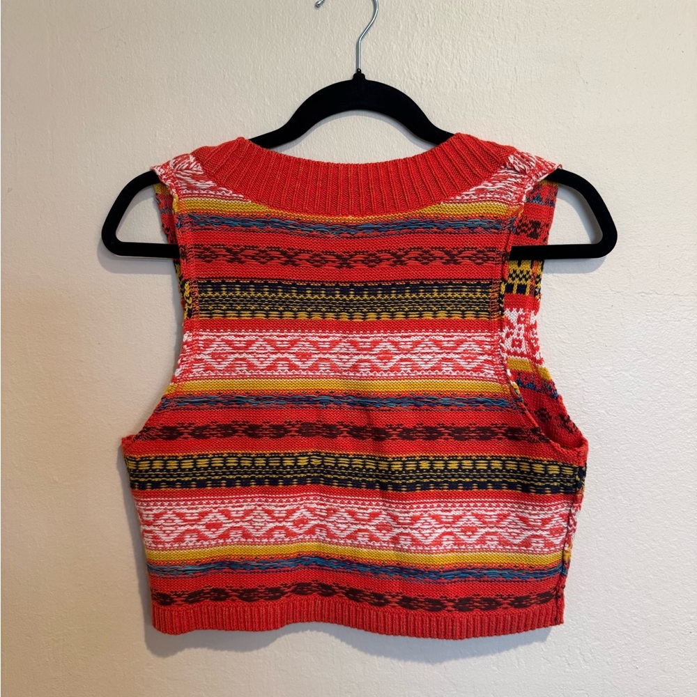 Free People Indie Burnt Orange Multicolor Knit Sweater Vest Concert Vibes - Picture 2 of 4